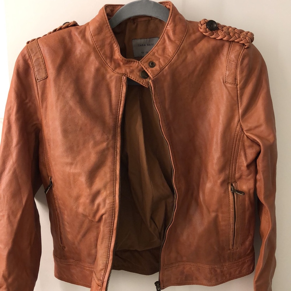 NWT Zara Petite Distressed Leather Motorcycle Jacket